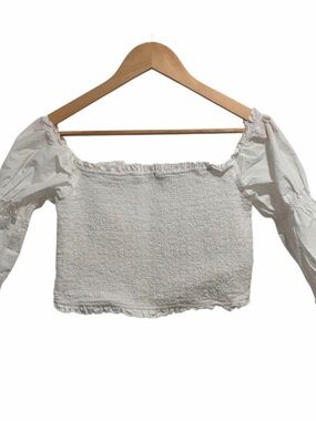 Zara White Smocked Off-Shoulder Crop Top 100% Cotton